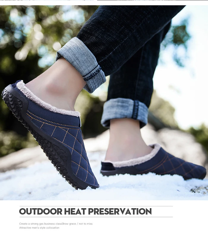Большие размеры 39-48, удобные хлопковые тапочки Мужская зимняя Уличная обувь водонепроницаемая повседневная обувь с защитой от холода Мужская теплая плюшевая обувь