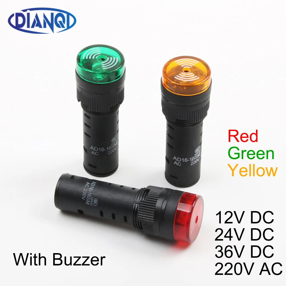 16mm 12/24V DC/AC LED Alarm Indicator Signal Warning Light Lamp With Buzzer 