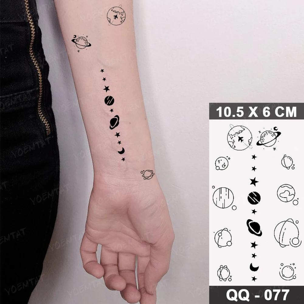 Transferable Waterproof Temporary Tattoo Sticker Earth Starry Sun Moon Galaxy Line Flash Tatto Woman Man Kids Child Fake Tatoo