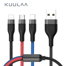 KUULAA 3 в 1 USB кабель для мобильного телефона Micro usb type C кабель зарядного устройства для iPhone Быстрая зарядка кабель Micro USB C шнур зарядного устройства