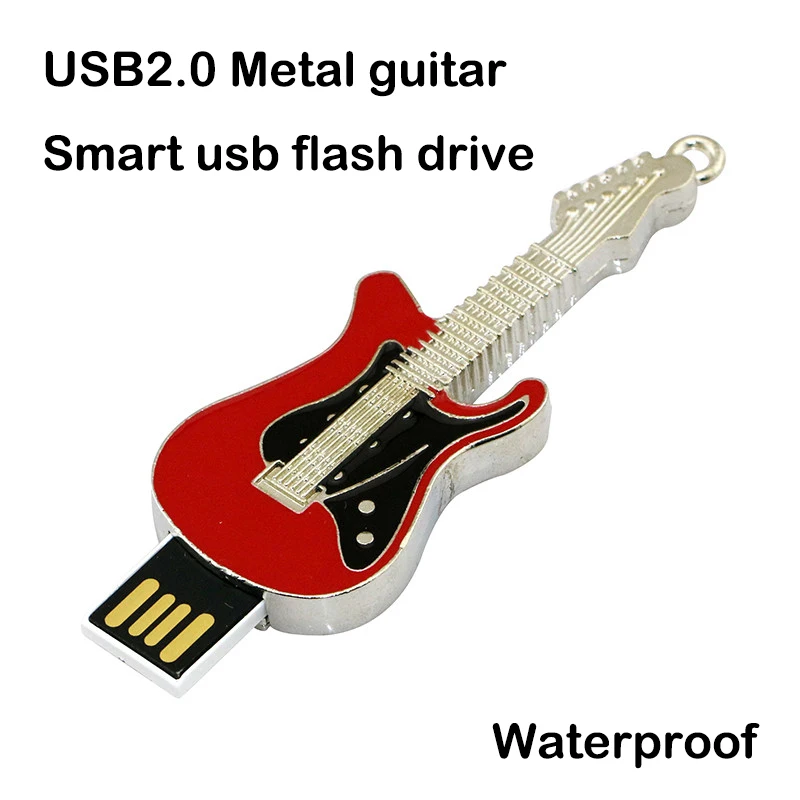 Металл 32 ГБ USB 2,0 флэш-диск Креативный подарок музыка металлическая электрогитара ручка привод 64 128 Гб 8 16 32 Гб Флешка Милая карта памяти