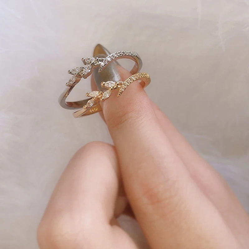 Flowers Ring Plating Rose Gold Silver Color Micro Cubic Zirconia Tail Ring Women's Jewelry Accessories
