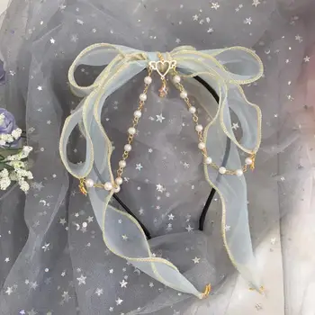 

Soft sister Hair lolita KC lolita headdress Double layer Bowknot Japanese Bead chain Hair hoop Fairy Daily Hair Ornaments