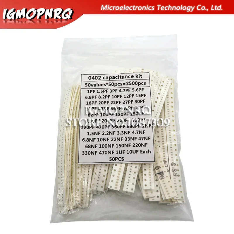 

0402 SMD Ceramic Capacitor Assorted Kit 1pF~10uF 50values*50PCS=2500PCS Chip Ceramic Capacitor Samples ki