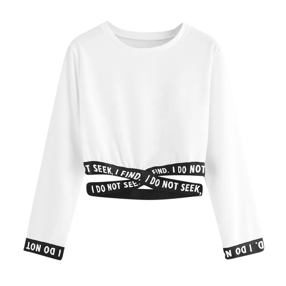 

LASPERAL Cropped O-Neck Sweatshirt Women Kpop Long Sleeve Sweatshirt 2019 Hot Sale Casual Streetwear Clothes Size From S to 2XL