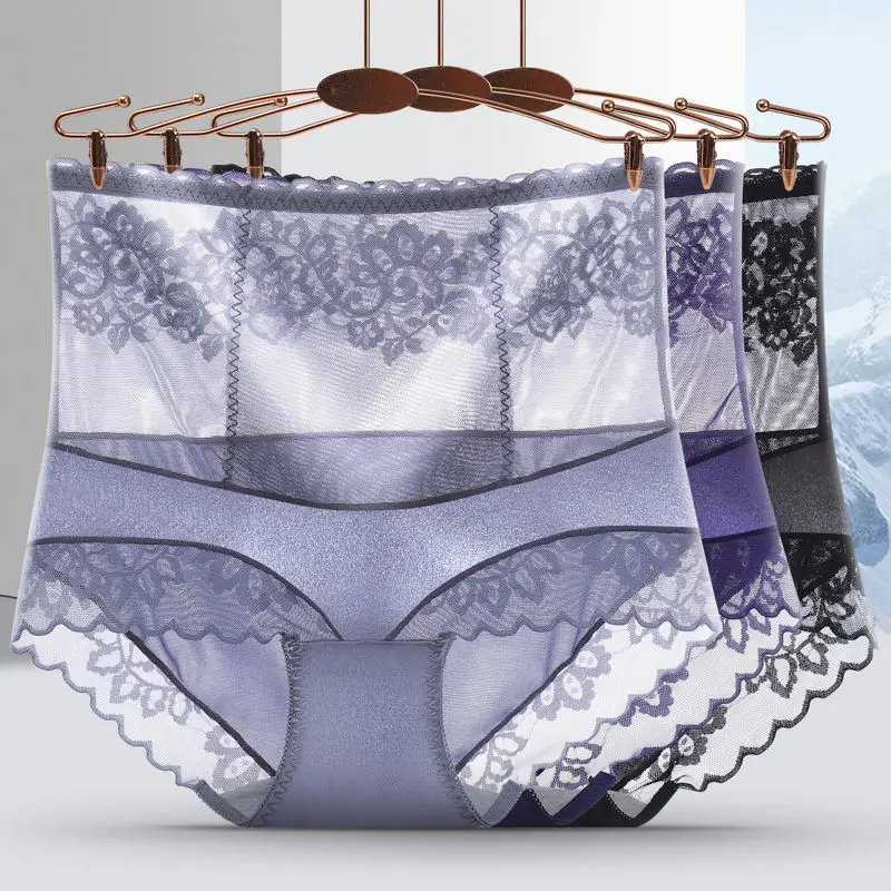 

Women Underwear Sexy Lace Seamless Hollow Transparent Soft Breathable Middle Waist Female Panties High Elasticity Thin Breifs