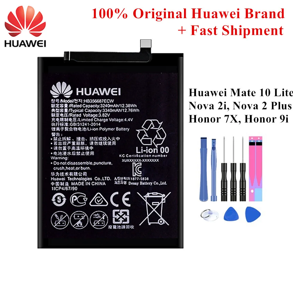 100% Оригинальный аккумулятор HB356687ECW для Huawei Mate 10 Lite Nova 2 Plus 2i Honor 9i G10 7X SE +