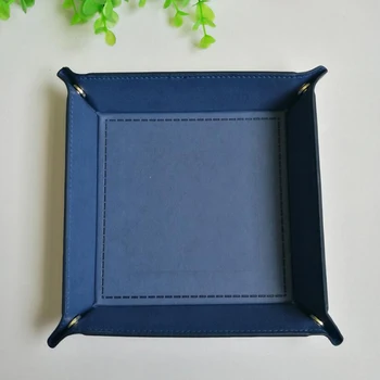 

Foldable Storage Tray Leather Belt Snap Buckle Four Corners Folding Debris Tray Creative Office Desk Coin Key Storage Tray