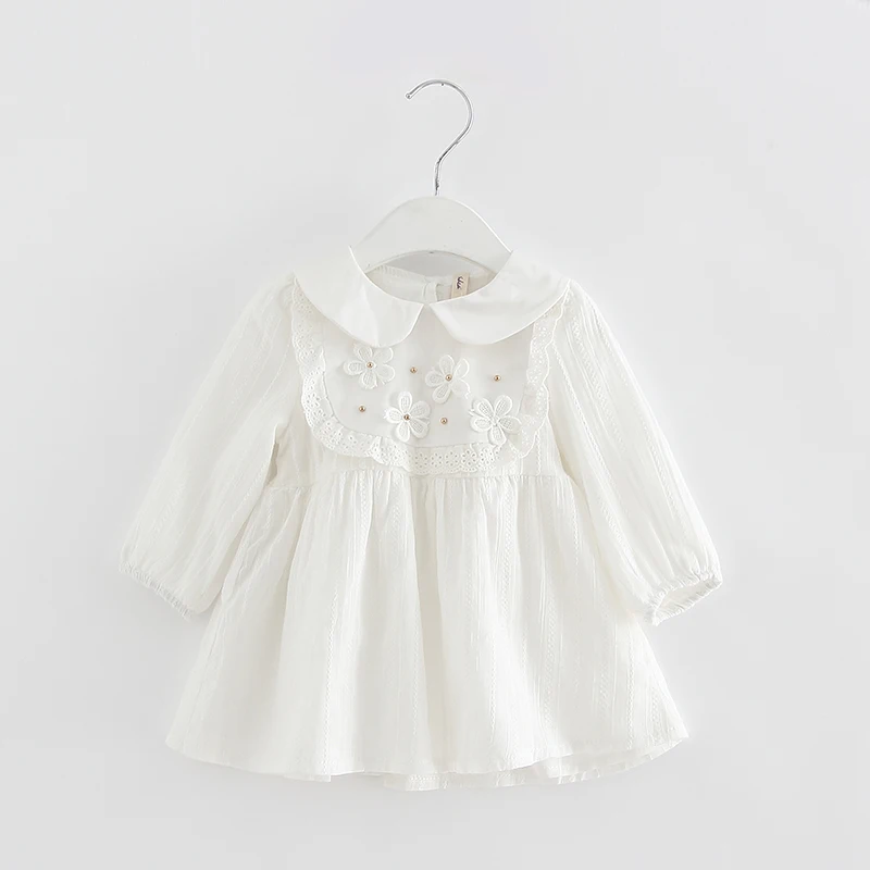 Розничная, осеннее платье для маленьких девочек детское милое платье принцессы для малышей платье для малышей с воротником «Питер Пэн» vestido infantil, 3 цвета - Цвет: Белый