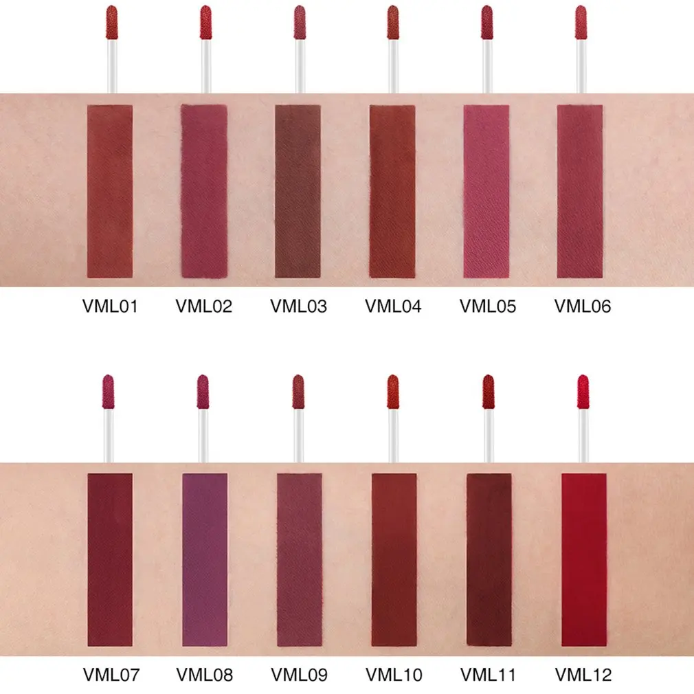 

Non-stick Lady Makeup Cosmetic Gentle Lip Gloss Moisturizing Matte Lip Gloss Liquid Lipstick 12 Colors