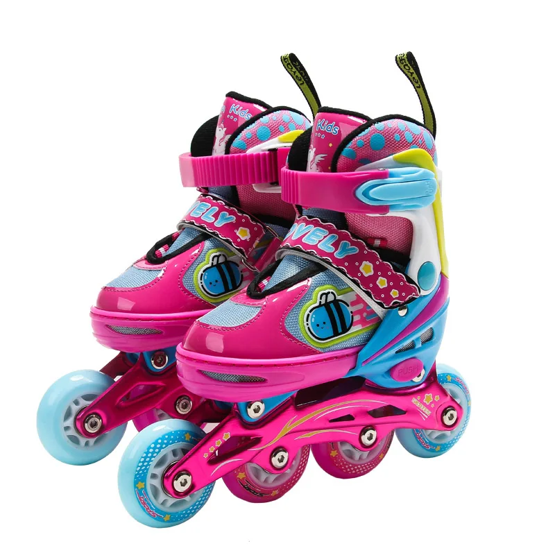 pink M EUR 32-35 NEW Slalom Sliding Inline Roller Skates Shoes Adjustable Washable Flash Wheels Patines Beginner Kids Children 3-8 Years Old - Цвет: pink M EUR 32-35
