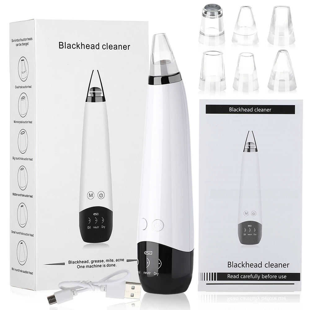 

Electric Vacuum Suction Blackhead Remover USB Rechargeable Facial Pore Cleaner with 6 Replaceable Suction Heads Face Skin Care