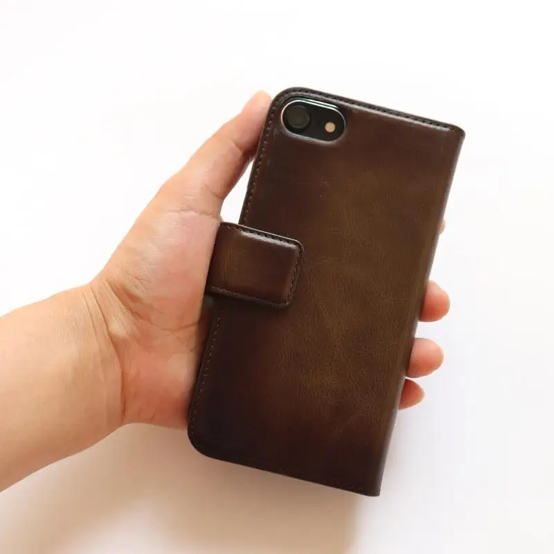 Чехол-кошелек для iPhone 8, винтажная сумка для телефона из оливковой натуральной кожи с 5 отделениями для визиток, подходит для Apple iPhone 8 Plus