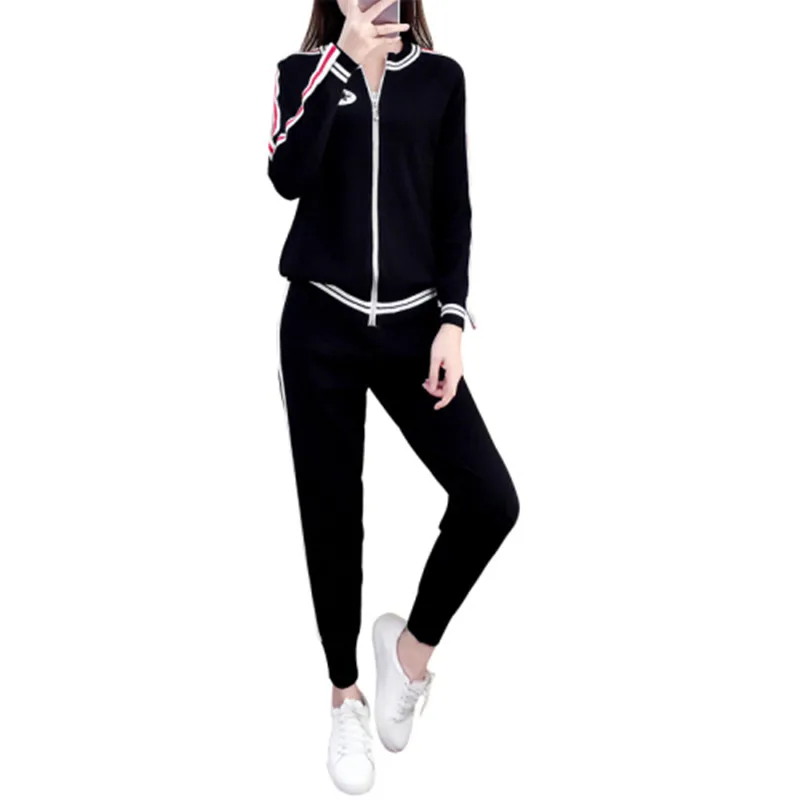 Autumn Winter New Pattern Women Fashion Round Collar Long Sleeves Loose Knitting Cardigan Top+Leisure Trousers motion Set