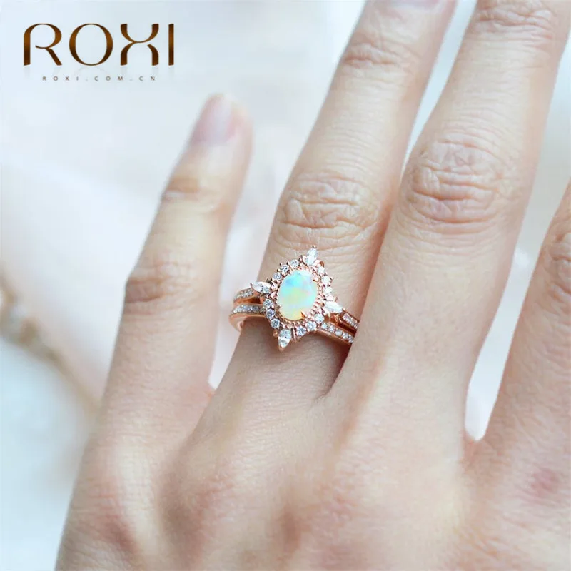 ROXI Винтаж огненный опал кольца для женщин волшебное зеркало CZ палец кольцо микро проложить стразами и цирконием обрачальные кольца, Помолвка Ювелирные Изделия