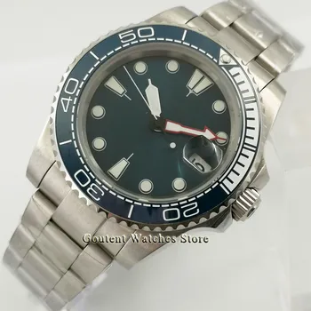 

Bliger Sterile 40mm men's Watch Silver Case Blue Dial Sapphire Glass Top Luxury Automatic Wristwatch Luminous Man Watch Clock