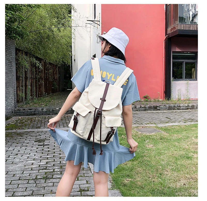 Canvas School Bags Women Waterproof Casual Large Capacity Vintage Backpack Teenagers Unisex Student Shopping Travel Shoulder Bag