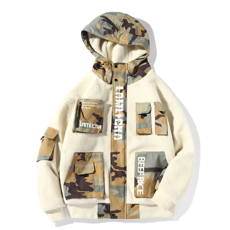 

Camouflage Mens Winter Padding Jacket Patchwork Hoode Thick Hooded Parka Men Warm Autumn Winter Hip Hop Clothing Men AA50JK