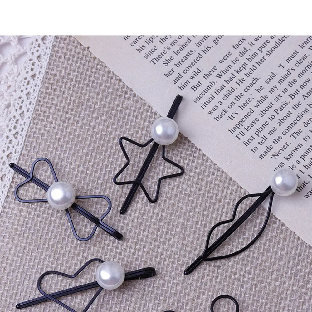 1PC Fashion Hollow Geometric Hair Pin Imitation Pearl Hair Clip Side Clip For Girls Hair Accessories 2