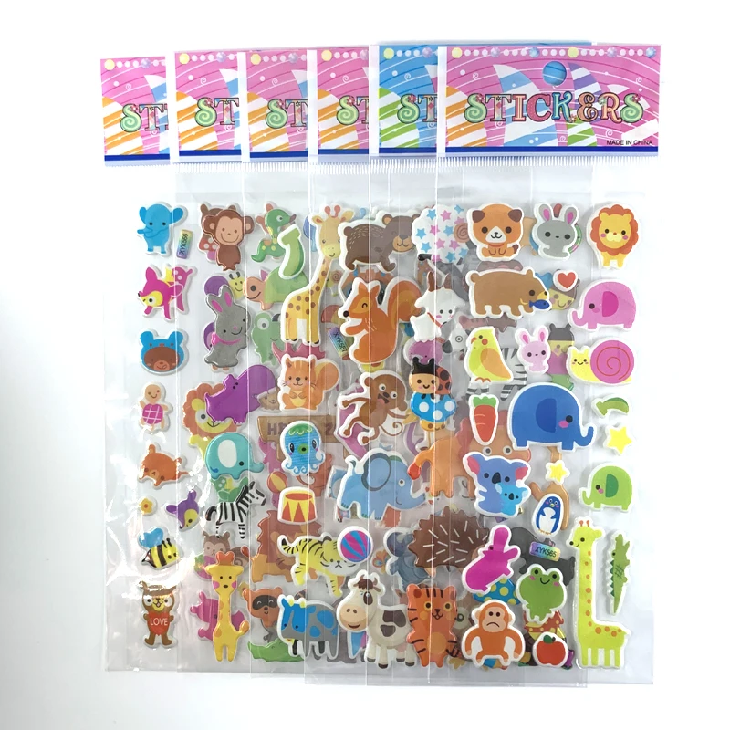 12 Sheets/Pack Love Heart Shape Hot 3D Cute Sticker Toy Kids DIY Bubble PVC  Stickers