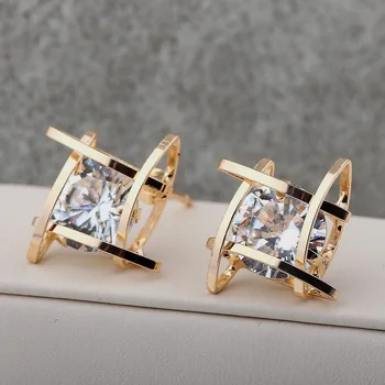 

New Square Earrings Tic Tac Toe Zircon Earrings Japanese and Korean Earrings Fashion Crystal Earrings Copper Gift
