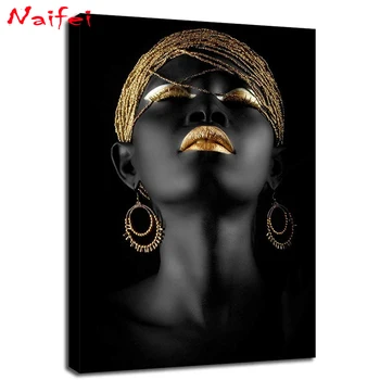 

Diamond Painting Kit black and gold african woman Diamond Art Full Drill Mosaic portrait Embroidery Cross Stitch Decorations