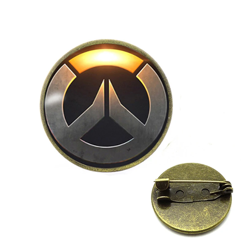 

Overwatch Game Logo Brooches Vintage Bronze Plated Glass Time Gem Pins Badges for Hat Backpack OW Players Souvenirs Gifts