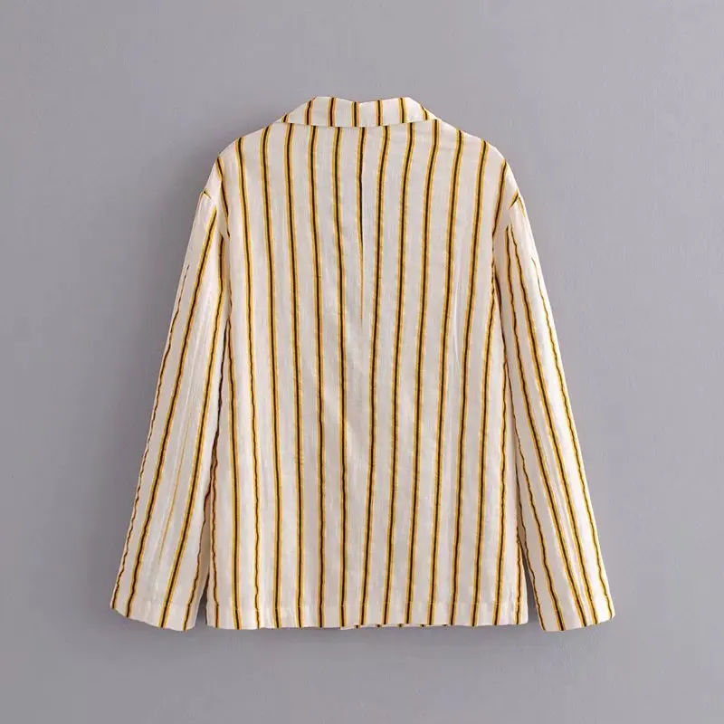

2018 Spring And Summer New Style Ozhouzhan Yellow Stripe Flax Retro Suit Small Suit Dft27180