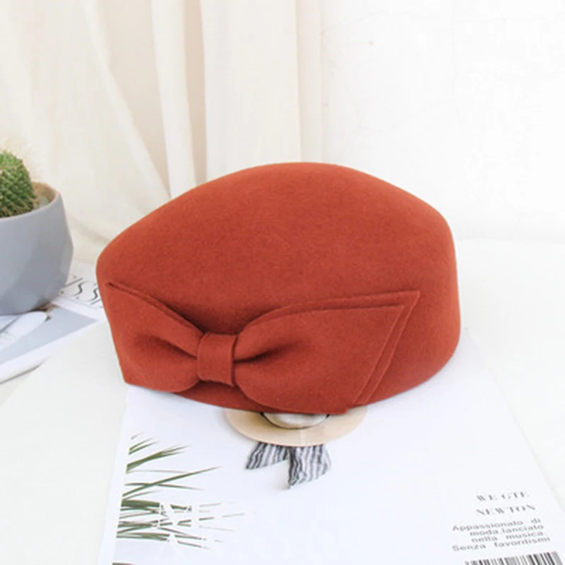 Женская Шерстяная кепка Fedoras, Женская шерстяная Кепка с бабочкой, осенне-зимний берет, Кепка-котелок, шляпа тыквы, купольная Кепка LM073
