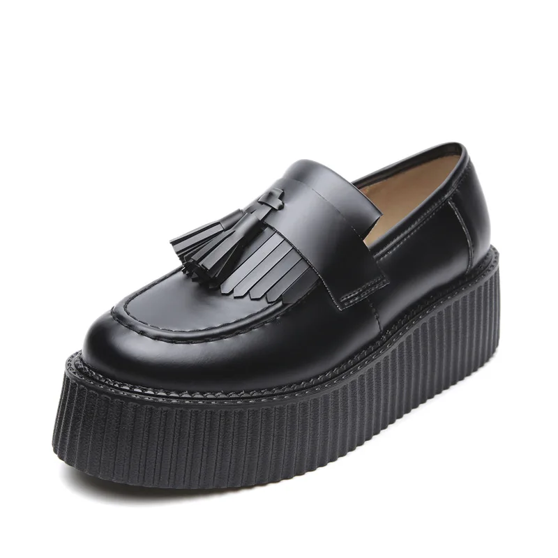 

2315 Europe And America Punk Tassels Platform Shoes Women's England Retro Platform Shoes Harajuku College Shoes