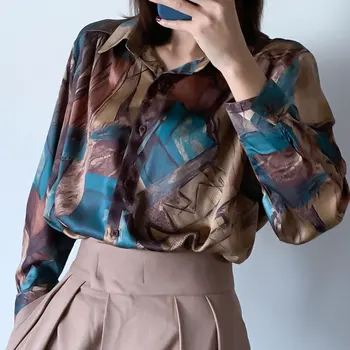 

Baroque Vintage Blouse Long Sleeve Loose Shirt Abstract Print Vintage Top Button Up Shirt Spring 2020 Blouse Femme Clothes