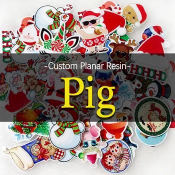 

New Cute Cartoon Pig Custom Planar Resin Flatback 30pcs/lot Acrylic Resins Pattern Printed for DIY Headband Hair Bow Accessory