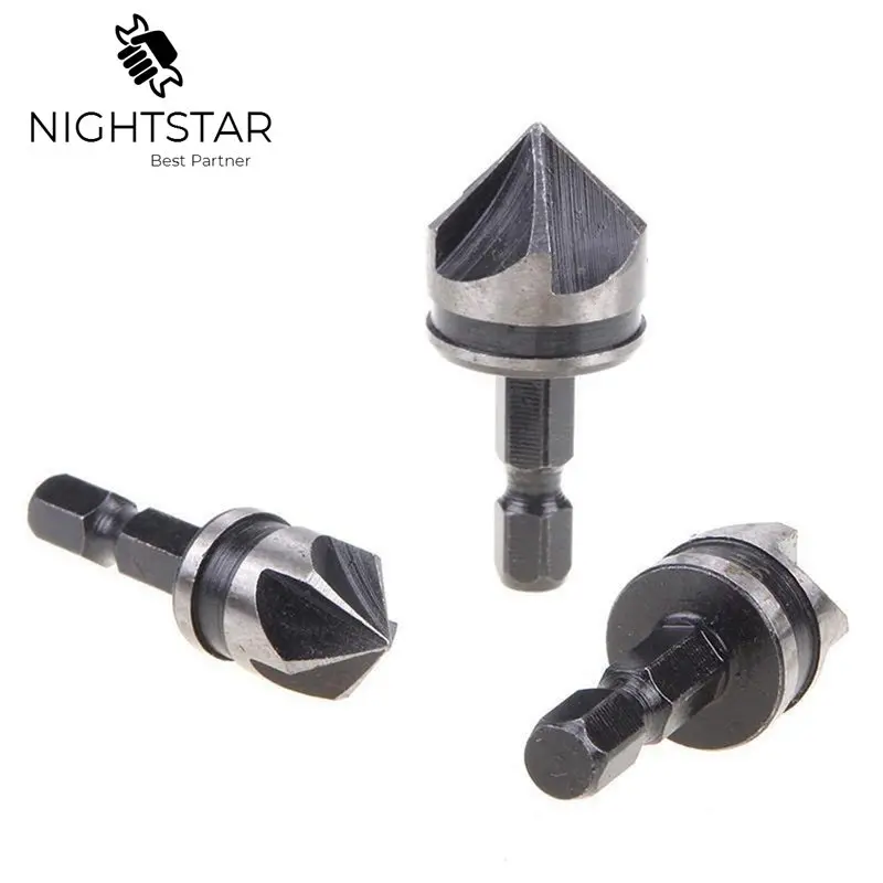 Krachtige 3 шт. 5 Флейта Зенковки набор сверл 90 градусов фаски Резак для дерева металла