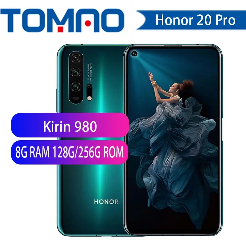 Honor 20 Pro Global rom, 8 ГБ, 128 ГБ, 256 ГБ, 6,26 дюйма, FHD+ 2340X1080 P, 980 Мп+ 32 МП, отпечаток пальца, NFC, восьмиядерный смартфон Kirin
