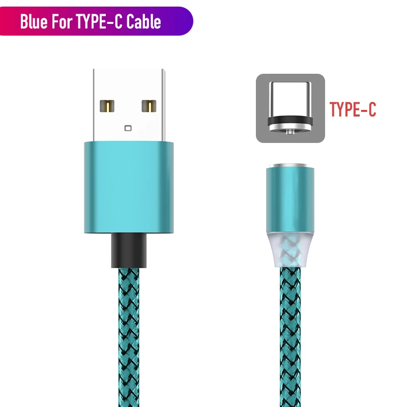 Blue For Type-C Светодиодный магнитный usb-кабель для быстрой зарядки iPhone samsung, кабель Micro USB type C, магнитный телефонный кабель для Xiaomi huawei - Цвет: Blue For Type-C