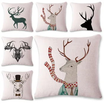 

Literature And Art Retro Northern European-Style Cute Elk Flax Pillow Cover England Sofa Pillow Case Wish Amazon Hot Sales