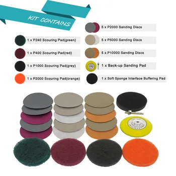 

Auto Headlight Repair Tool Set Sanding Paper 3Inch+Sponge Cushion For Automobile Automobile And Adhesive Plate