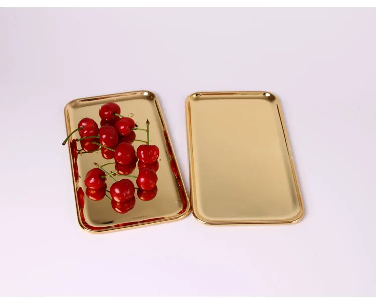 2 шт Специальные тарелки маленький прямоугольный поднос для кухни и ванной комнаты SUS304 нержавеющая сталь, 8x4,5 дюймов(золото