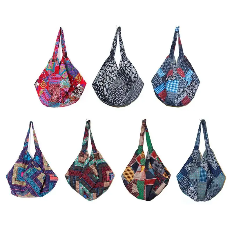 

Casual Retro Print Ethnic Style Shoulder Bag Wild High Capacity Synthetic Handmade Cotton Colorful Comfortable Hand Purse