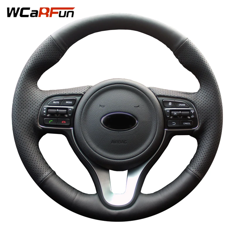 Wcarfun Black Artificial Leather Car Steering Wheel Cover For Kia K5