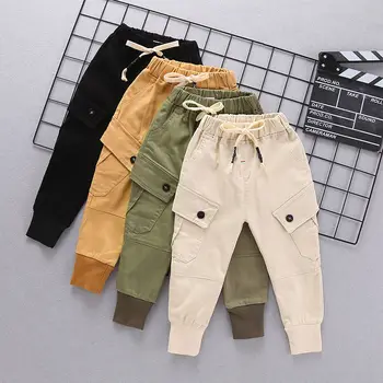 

Baby boys pants 0-5 years Big pocket stitching letters Spring and autumn children's Fashion overalls cotton trousers all-match