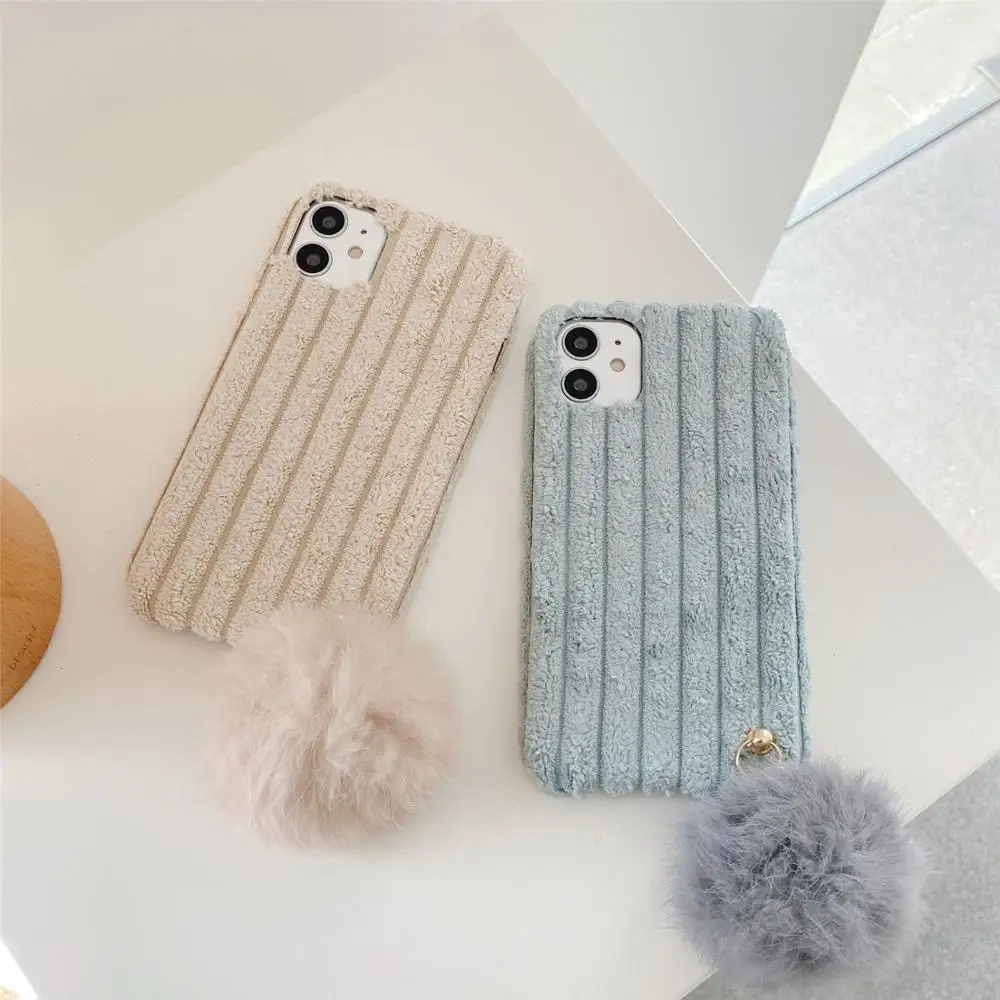 Зимний плюшевый теплый пушистый чехол для iPhone 12 Mini 11 Pro Max XS XR 7 8 Plus милый удобный
