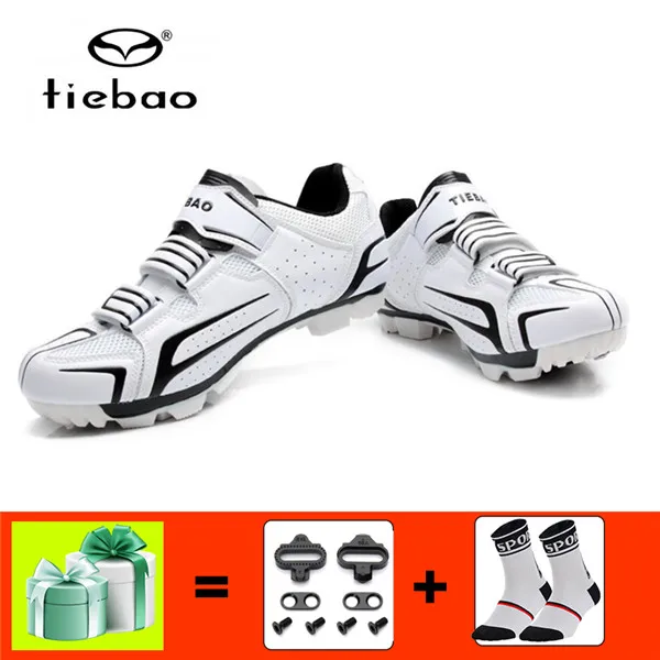 1268 white with gift TIEBAO, обувь для велоспорта, мужские кроссовки для велоспорта, Мужская дышащая обувь для велоспорта, mtb, самоблокирующиеся спортивные кроссовки для горного велосипеда - Цвет: 1268 white with gift