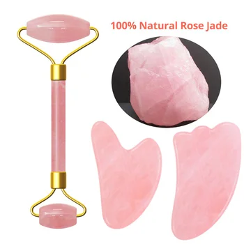 

Rose Quartz Roller Slimming Face Massager Lifting Tool Natural Jade Facial Massage Roller Stone Skin Massage Beauty Care Set Box