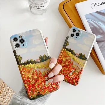 

For iphone 11 Pro Max Precise hole Landscape painting flower fashion soft Phone Case for iphone 7 7plus 8 plus X XR XS MAX cover