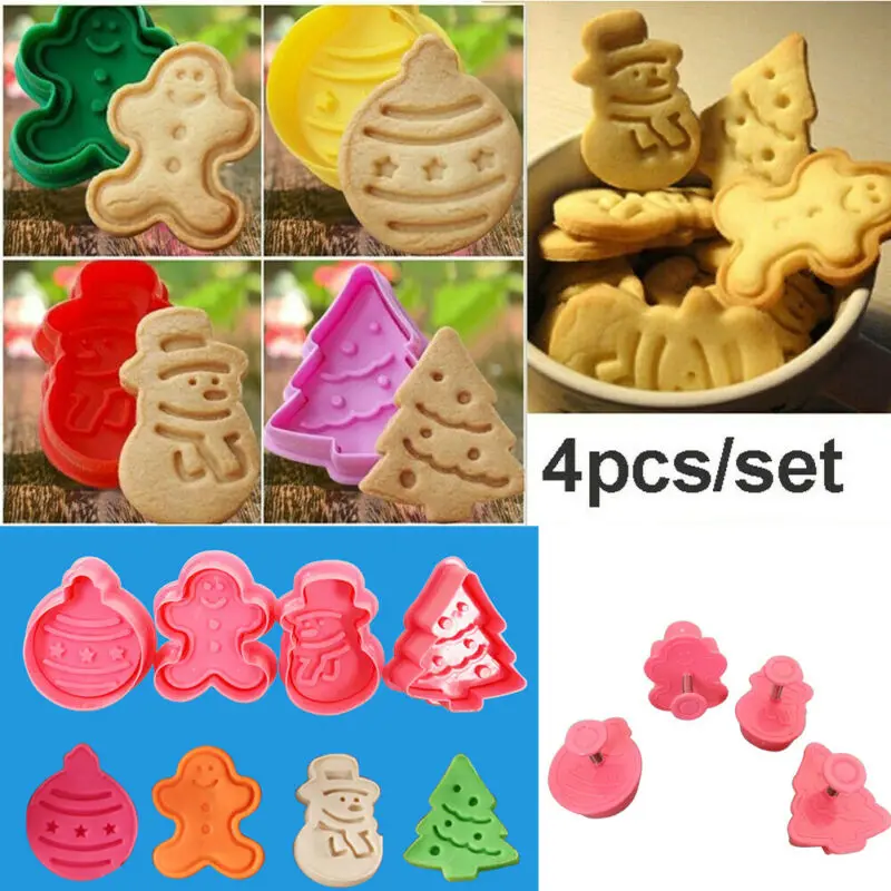 4Pcs/Set Christmas Cookie Biscuit Plunger Cutter Mould Fondant Cake Mold Baking 4Pcs/Set Christmas Cookie Biscuit Plunger Cutter Mould Fondant Cake Mold Baking