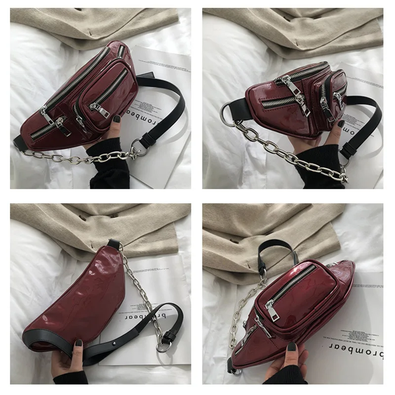 

King Wallet Aki A Xi Brother Patent Leather Celebrity Style Chest Bag Shoulder Diagonal Bag with Chain Versatile WOMEN'S Bag