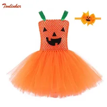 Оранжевое платье-пачка для девочек на Хэллоуин нарядное платье принцессы для девочек на день рождения детский карнавальный костюм «Тыква», повязка на голову