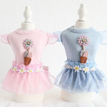 

Dog Dress Daisy Lace Flower Pet Products Summer 100% Cotton Clothing For Dogs Cats Chihuahua Teddy Pet Puppy Dog Clothes 2020