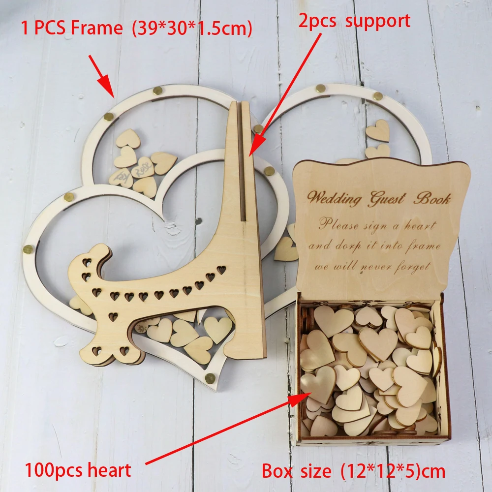 Double Heart shape Wedding guest book Decoration Rustic Sweet Heart Drop box Wedding drop box 3D Guestbook wooden box